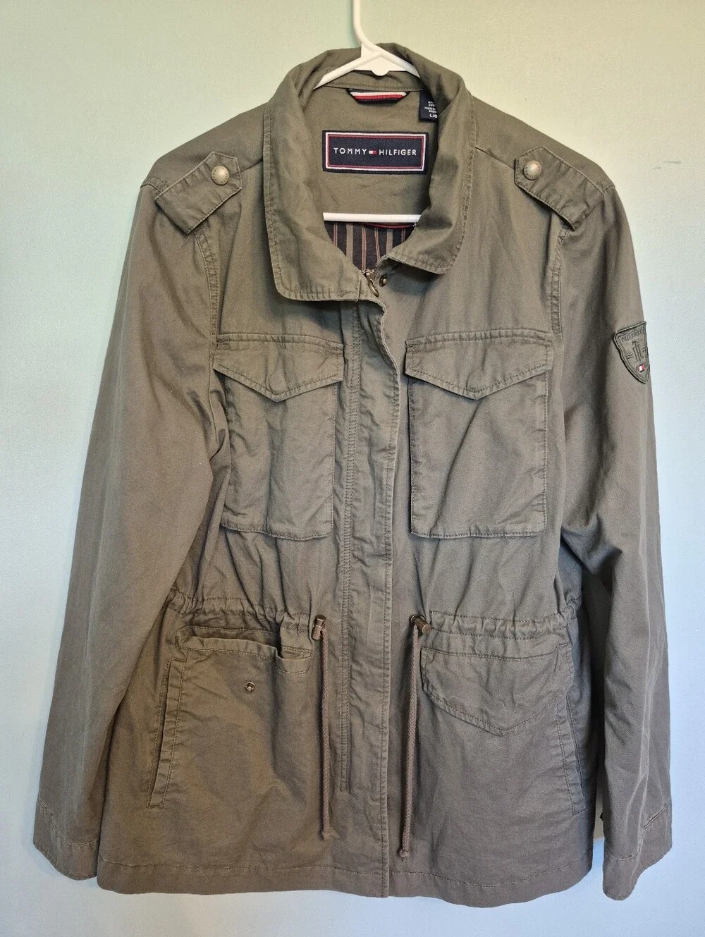 Tommy Hilfiger Women's Olive Green Drawstring Military Utility Jacket Size Large - Picture 2 of 7